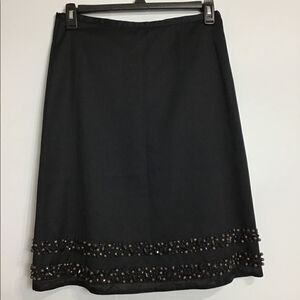 Boden Black A-Line Skirt Wood Bead Detail Hemline NWOT